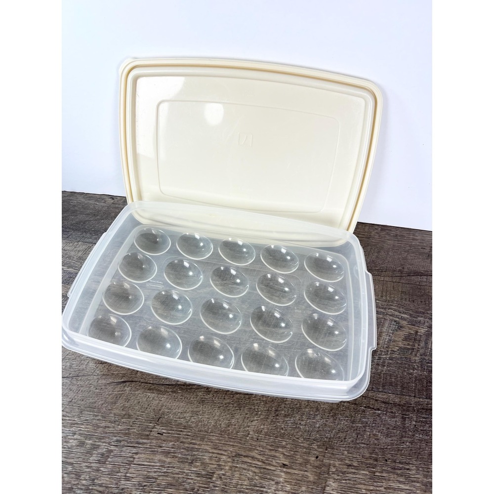 Vintage Rubbermaid Deviled Egg container servin saver almond lid picnic family